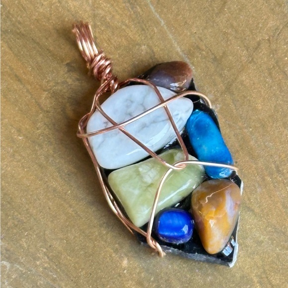 Necklace Pendant, Handmade assemblage Wire Wrapped real Stones Resin Set 4300 G - Picture 3 of 11